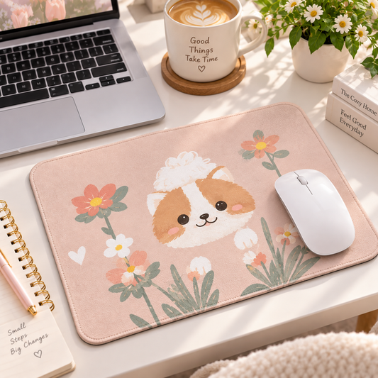 Cute Puppy & Floral Mouse Pad