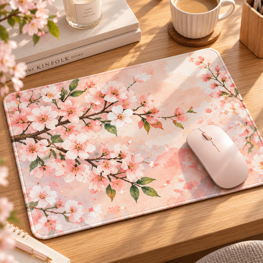 Pink Cherry Blossom Floral Mouse Pad