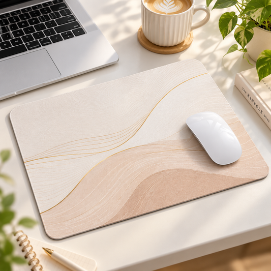 Minimalist Beige & Gold Abstract Mouse Pad
