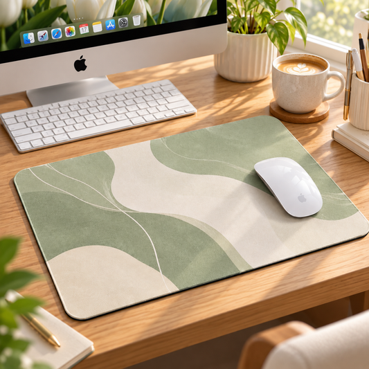 Sage Green & Cream Abstract Mouse Pad